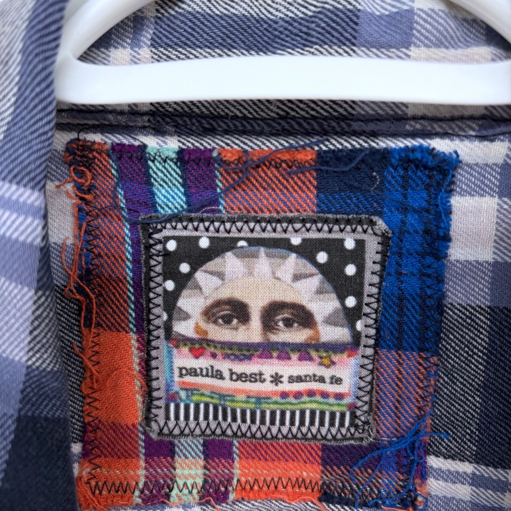 Paula Best Upcycled Art Wear Shirt XL Women's Patchwork Plaid Art Teacher Boho - Picture 5 of 6